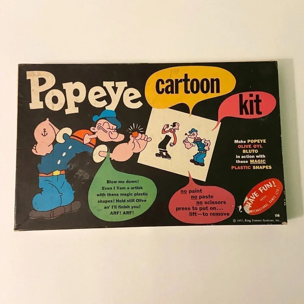 Vintage 1957  Popeye Cartoon Kit Colorforms King Features Incomplete